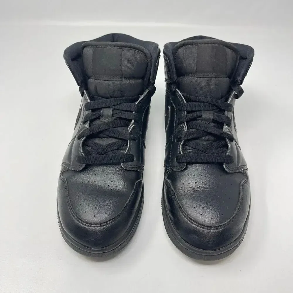 Nike Air Jordan 1 Mid Triple Black Sneakers Youth Size 7Y 8.5 Women’s 554725-090
